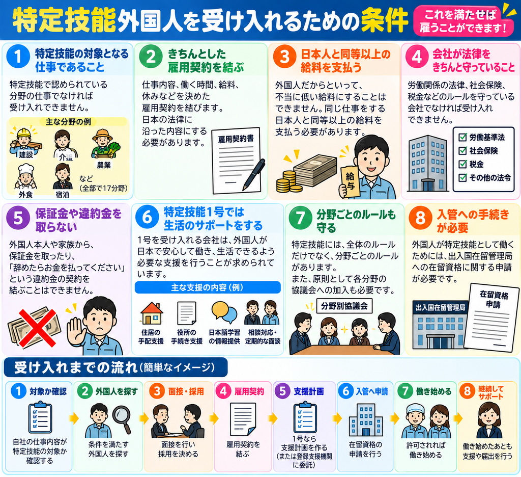 特定技能外国人を受け入れるための条件とは?わかりやすく解説 特定技能受入条件